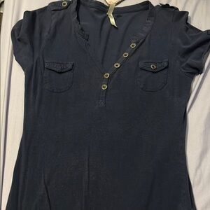 Navy Button-Down Women's Top